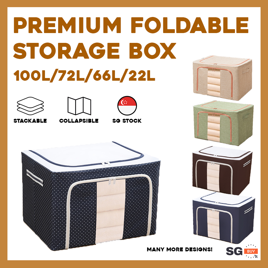 Front Open Stackable Foldable Cloth Storage Box Large Home Organizer Basket for Clothes Books Toys 22L/72L/100L