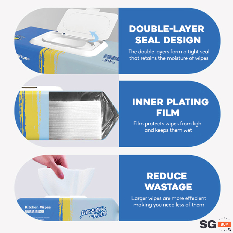 EXTRA LARGE 80 Pc Disposable Kitchen Wet Wipes Paper Tissue Extra Large Thickened Degreaser Wipe Oil and Grease - Image 3