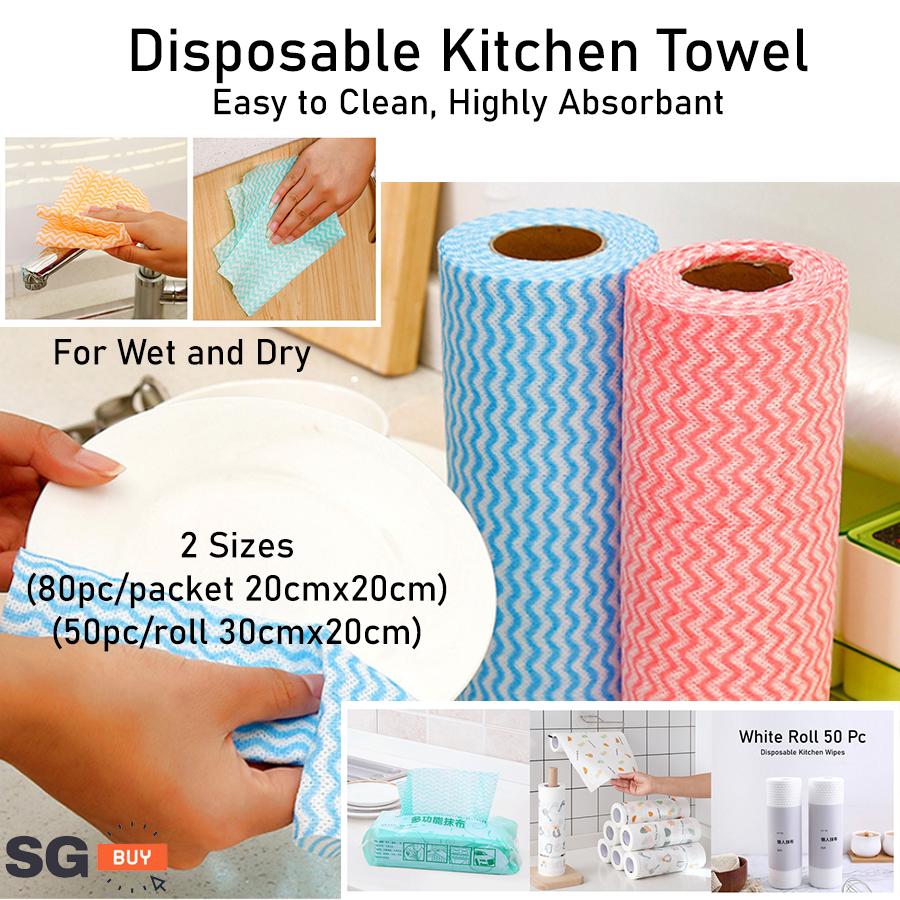 [SG Stock] Disposable Kitchen Towel Paper Roll 50 pcs Reusable Cleaning Cloth Wet/Dry Use Dish Rag Thick